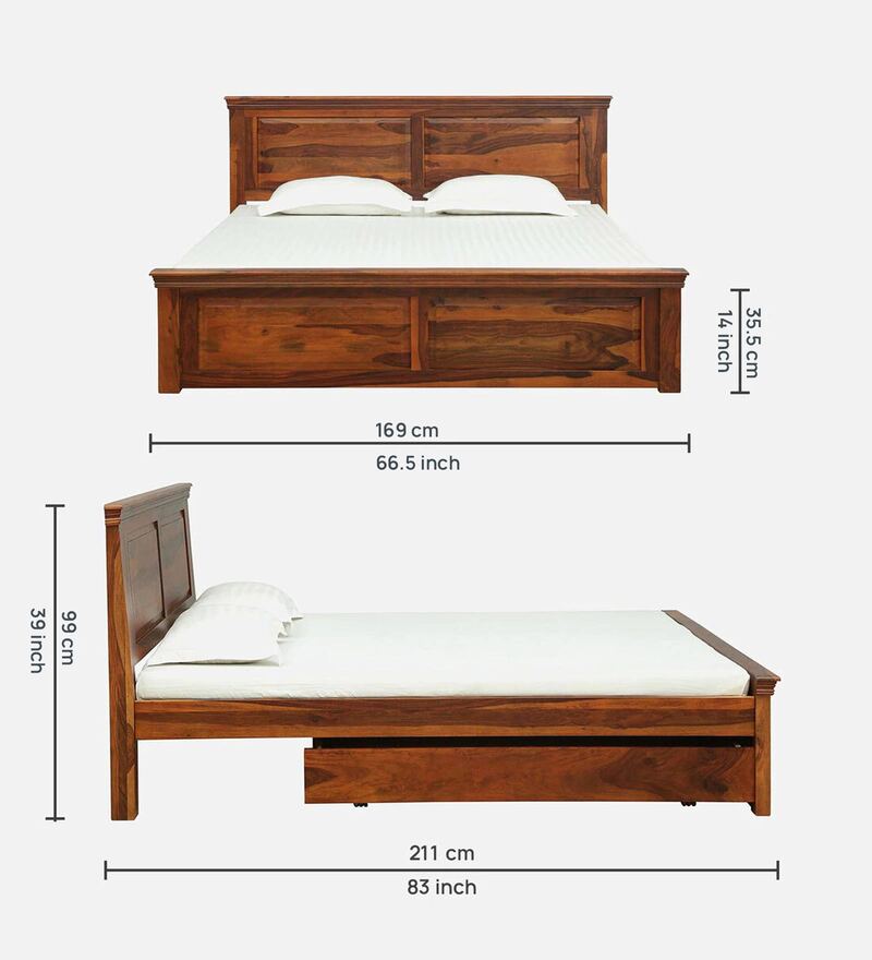 STANFIELD SOLID WOOD QUEEN SIZE BED WITH DRAWER STORAGE IN HONEY OAK